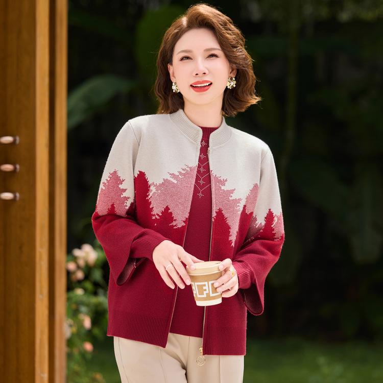 

Мамин осенний новый вязаный кардиган, костюм-двойка, модный свитер-жакет в национальном стиле для женщин среднего и пожилого возраста на весну, осень и зиму 3XL