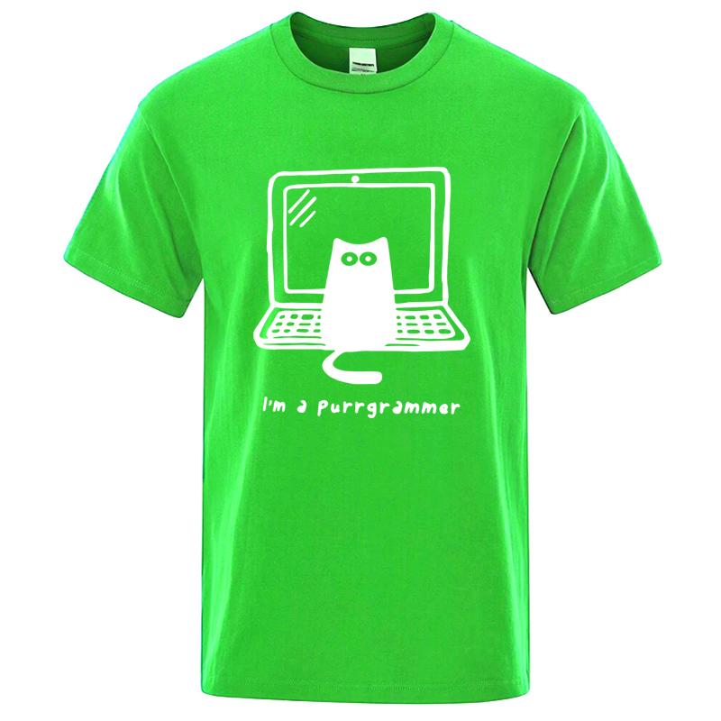 Mens Tshirt High Quality 100 Cotton Funny Cat Programmer Printed Summer Casual Loose Cool Cat Men T Shirt Oneck Male Top Tee