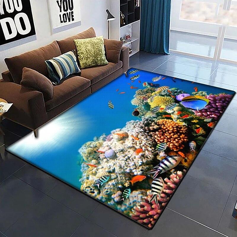 Marine Fish Beautiful Painting Carpet for Living Room Large Area Rug Black Soft Carpet Home Decoration Mats Boho Rugs Picnic