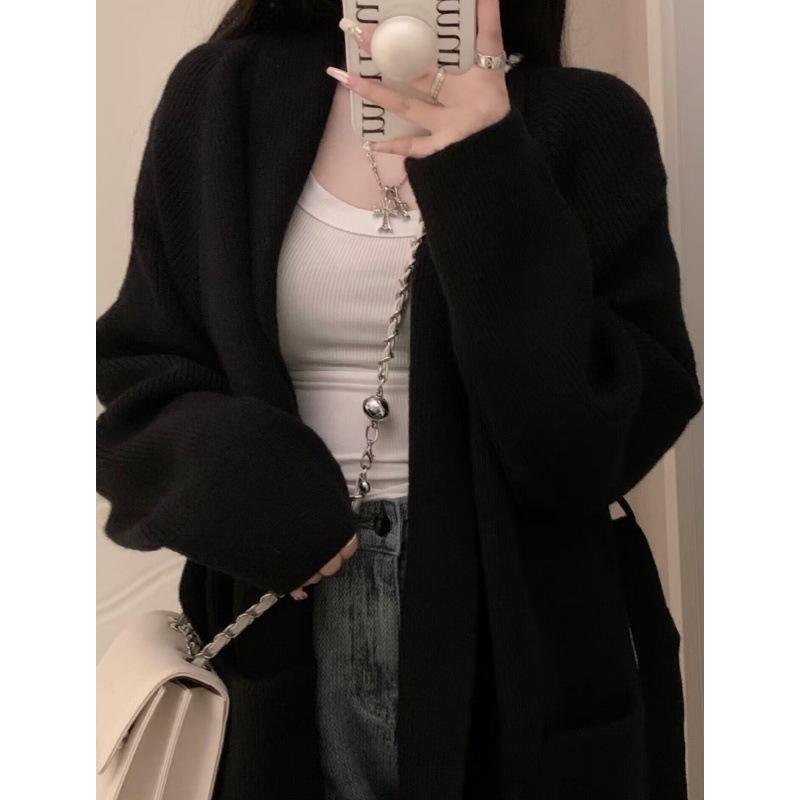 Toamnă Iarnă Nouă modă cu decolteu în V cu mânecă lungă, solid, mediu lung, stiluri, cardigan, îmbrăcăminte pentru femei, largi coreeană, tricotat, trend, topuri