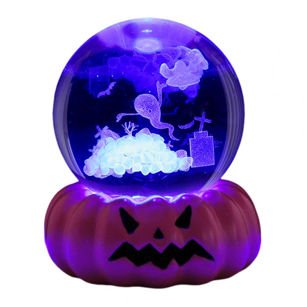 Halloween Crystal Ball Night Light for Kids 3D Pumpkin Crystal Ball LED Night Light with Resin Base Pumpkin Globes Lamp