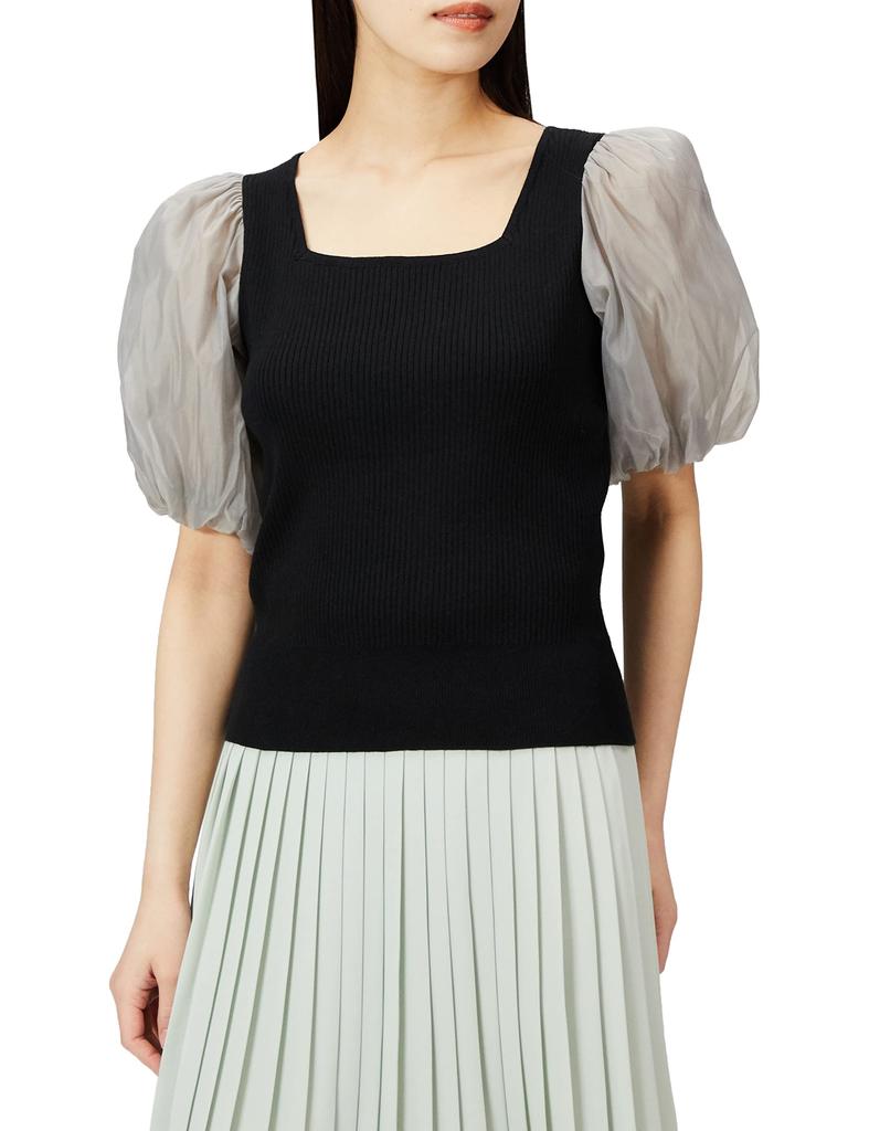 Jill by Jill Stuart Women's Volume Sheer Knit Sweater, Black, FR