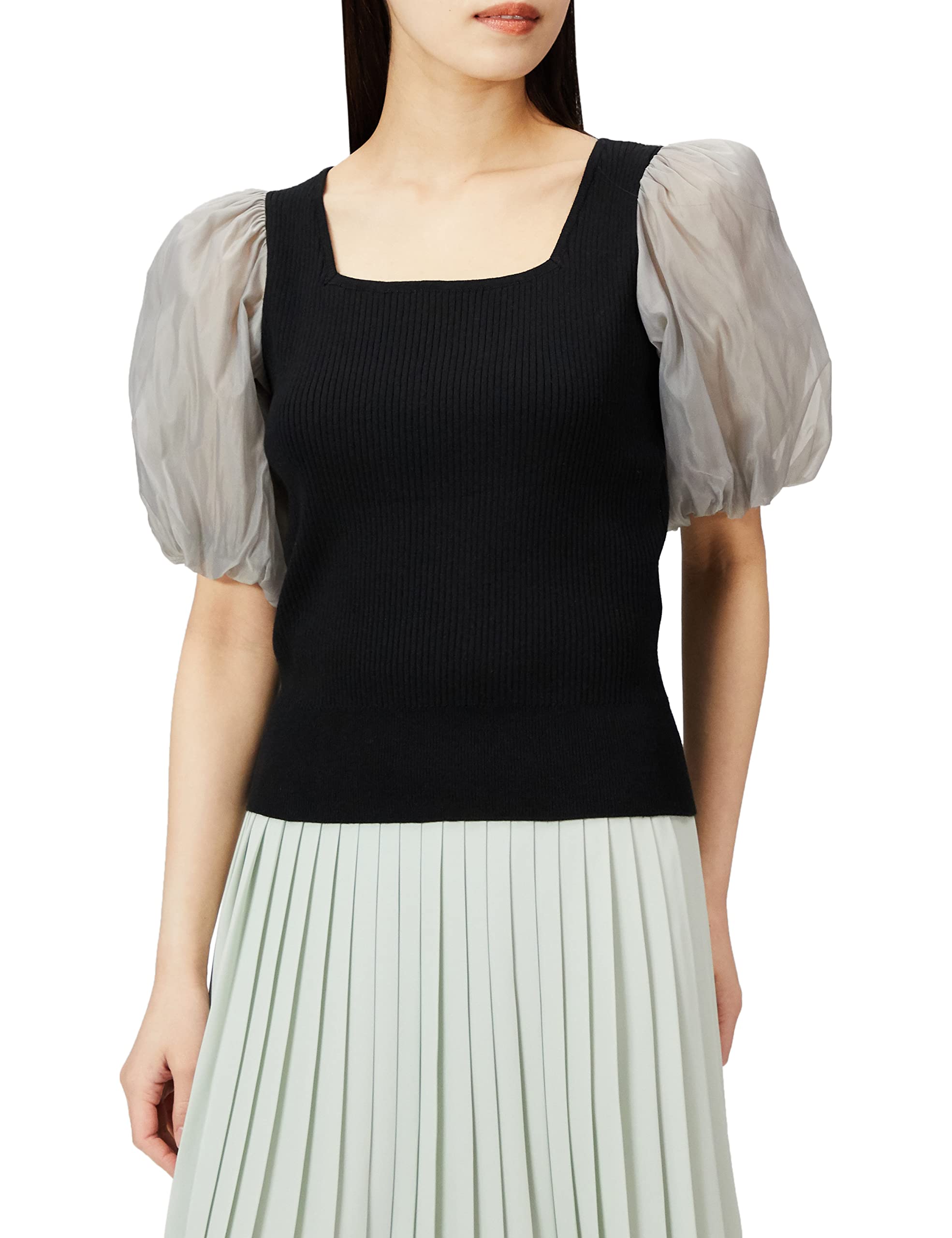 

Jill by Jill Stuart Women s Volume Sheer Knit Sweater, Black, FR