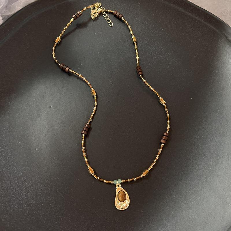 Винтажное Коричневое Натуральное Каменное Ожерелье-Кулон для Женщин Модное Геометрическое Длинное Кожаное Веревочное Ожерелье Цепочка для Свитера Ювелирные Изделия Подарки