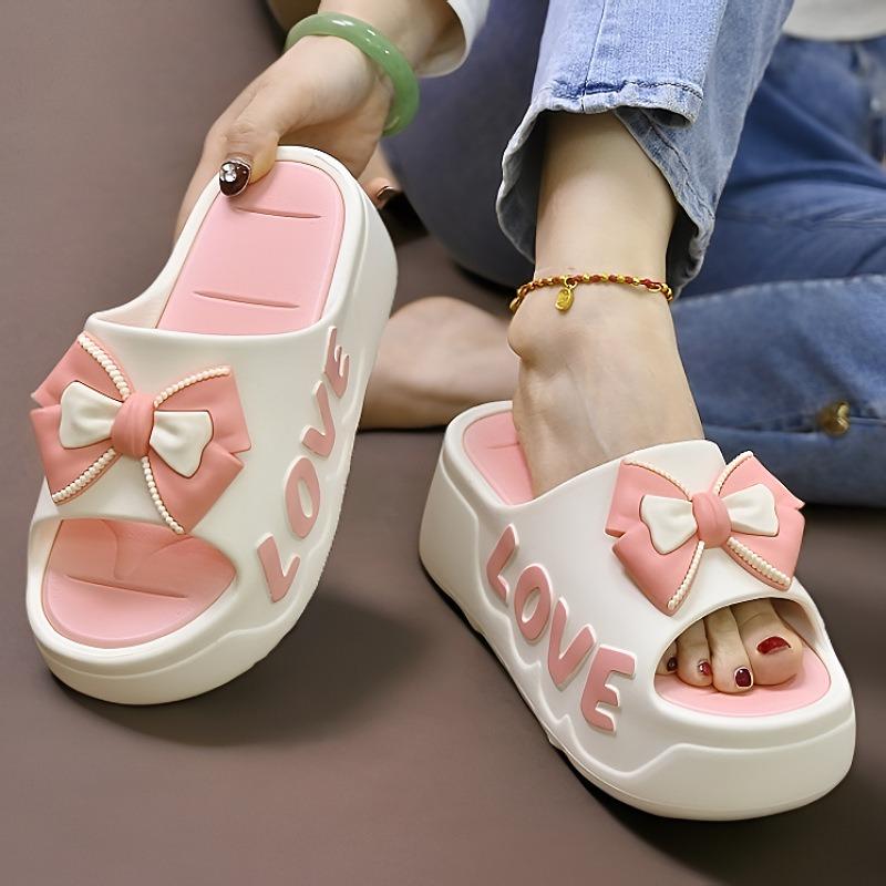 Summer Women s Slippers Thick-Soled High Heel Bowknot Slippers for Indoor/Outdoor Wear 36-37 бежевый