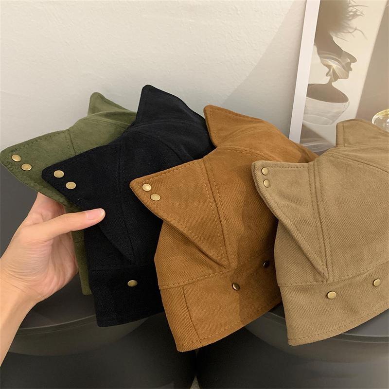 Niedlicher Lustiger Katzenohren Fischerhut Vintage Nieten Vielseitiger Lässiger Fischerhut