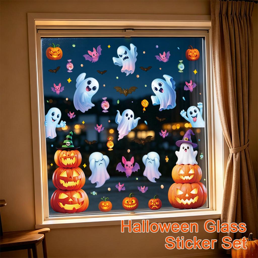 Halloween Window Clings Set - Decals for Glass Surfaces, Removable and Reusable for Home Party Decor