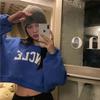 Ptor Short Sleeve Long Loose Korean Fashionable Pullover Perfect for and Winter Women's Sweatshirt, Midriff-Baring, Sleeve, Fit, Style, Top, Dance,