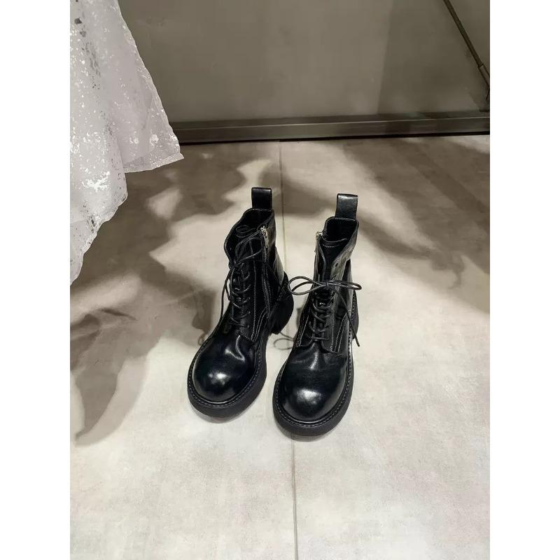 

Cowhide~ Washed Horse Leather Lace-up Coarse Heel Locomotive Boots Outdoor Short Boots Women s Platform Martin Boots 34