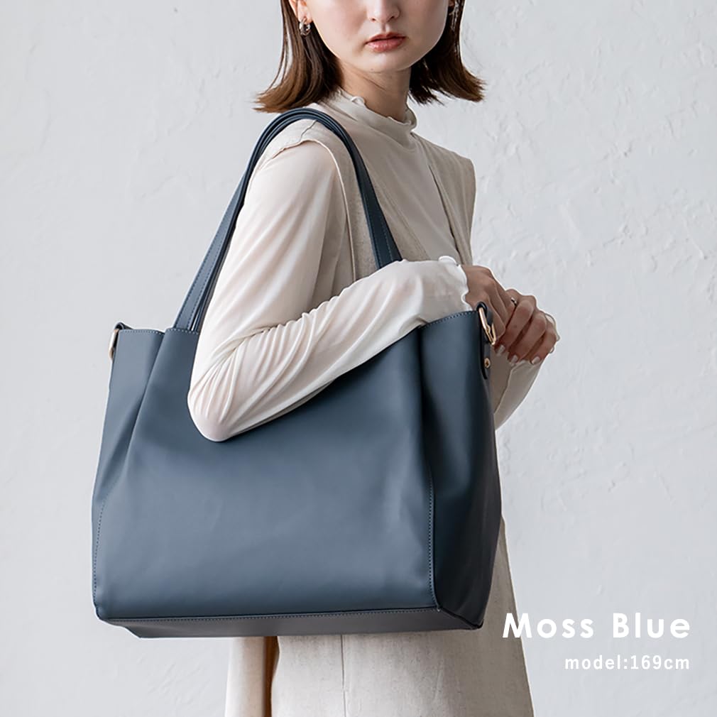 VITAFELICE Women's 2-Way Tote Bag with Nylon Bag (vtb-2024p) (Moss Blue)