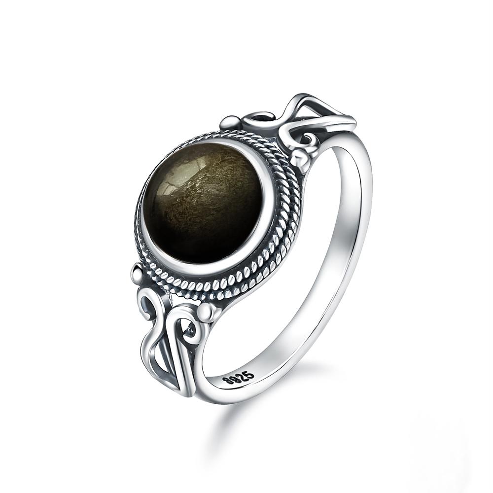 Pierścionek ze srebra sterlingowego z czarnym onykssem Vintage Prosty minimalistyczny styl Okrągły kształt Kamień naturalny Czarny pierścionek Biżuteria dla kobiet
