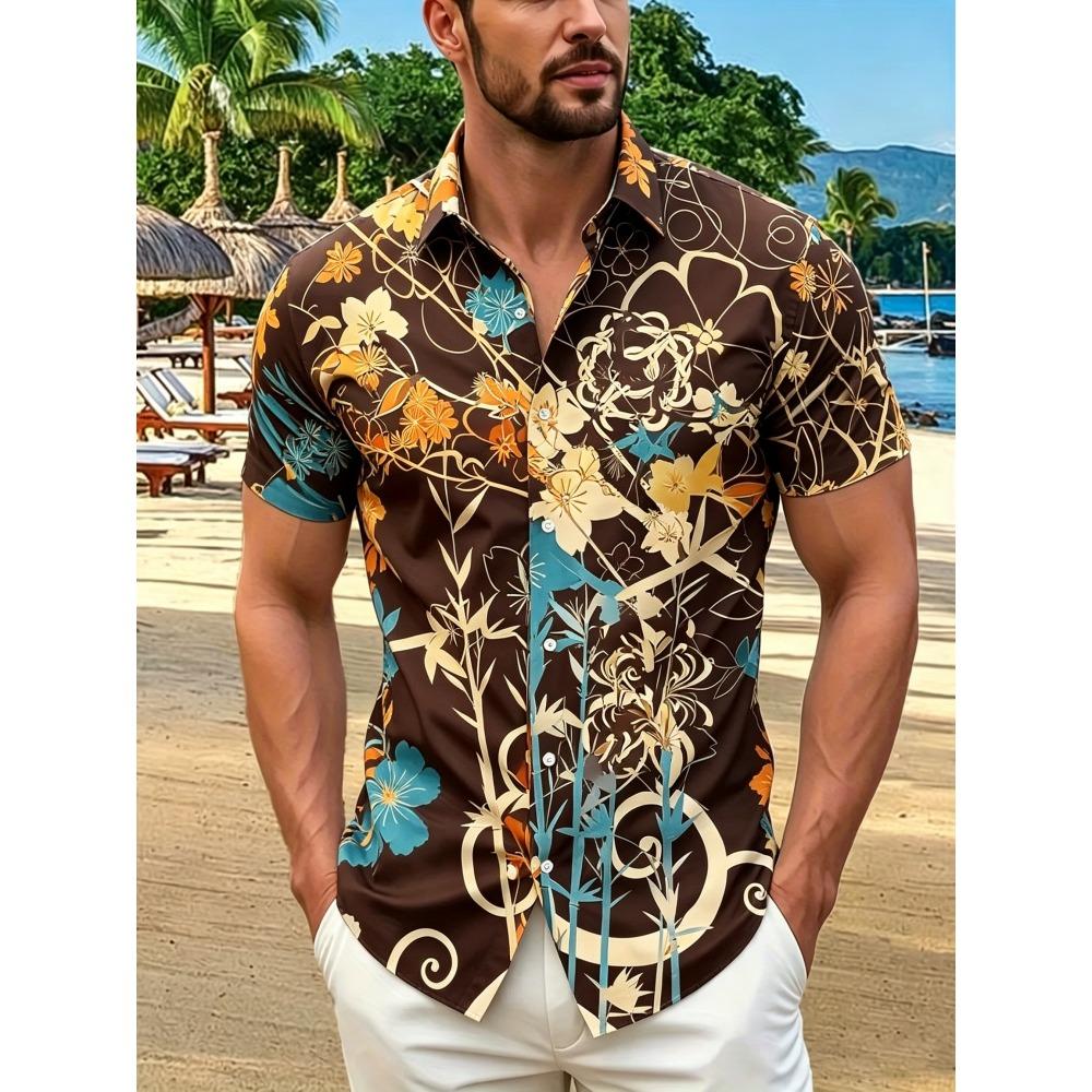 Camisa de Verano para Hombre, Estampado Floral de Lujo Ligero, Holgada y Fina, Top Casual de Manga Corta para Playa y Viajes