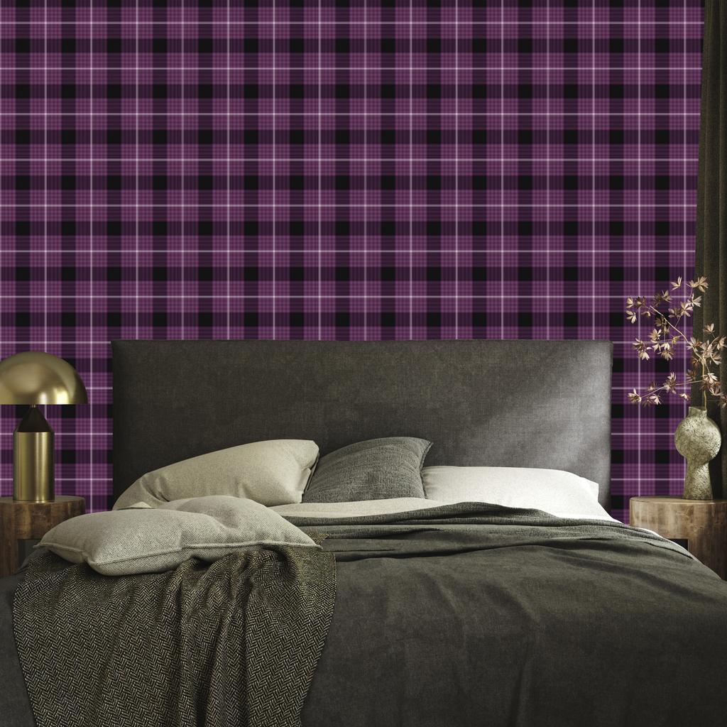 Purple Plum and Black Checkered Wallpaper for Living Room and Bedroom 50x1000