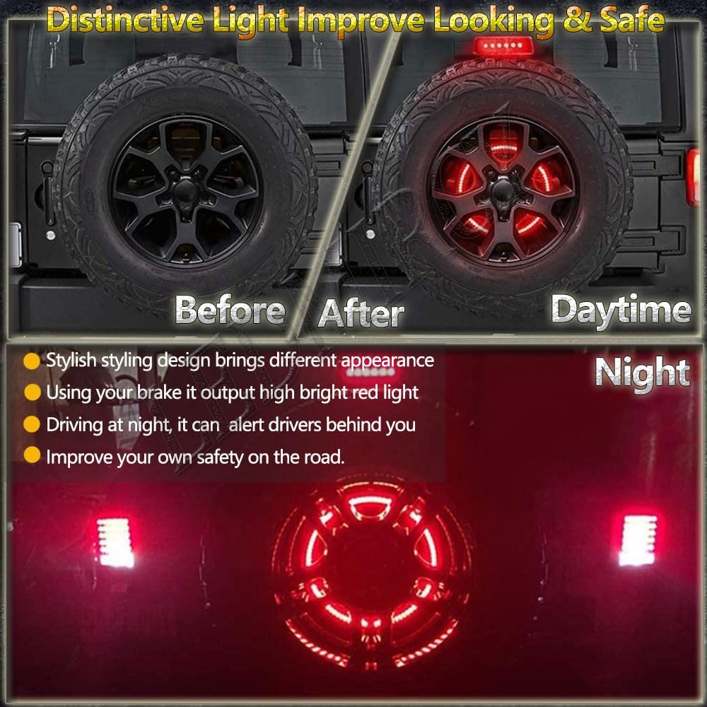 LEDMIRCY Spare Tire Brake Light 3rd Third Brake Light Rear Wheel Lights Tail Light LED Ring Red Light for Wrangler JK 2007-2018 2018- 1987- JKU JLU