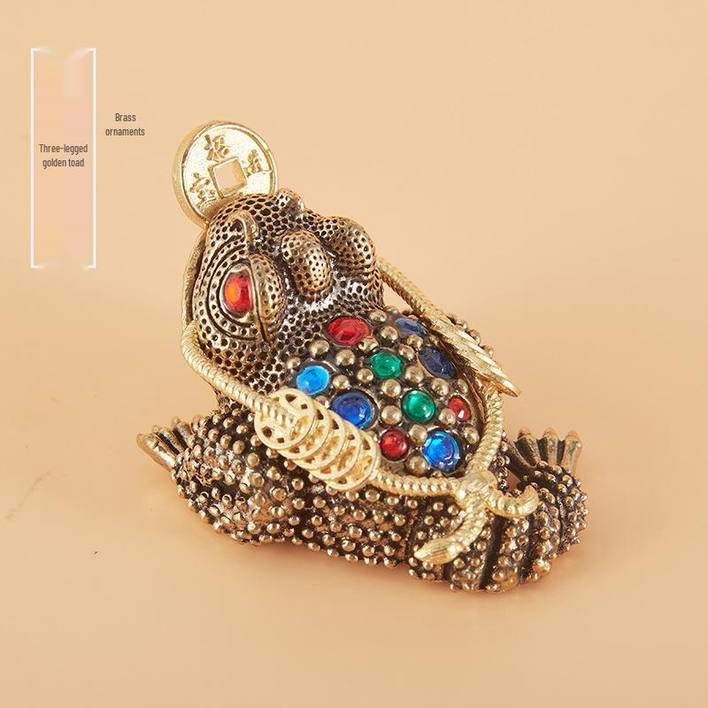 Brass Three-Legged Golden Toad Tea Pet - Home or Office Decorative Piece and Craft Ornament