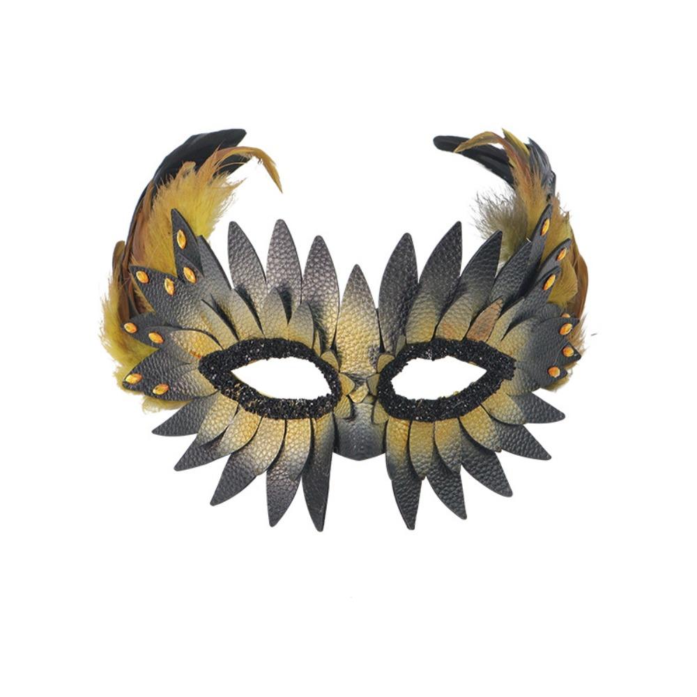 Hot PU Leather Bird-beak Mask Black Half-face Owl Feather Mask Exquisite Halloween Mask Carnival