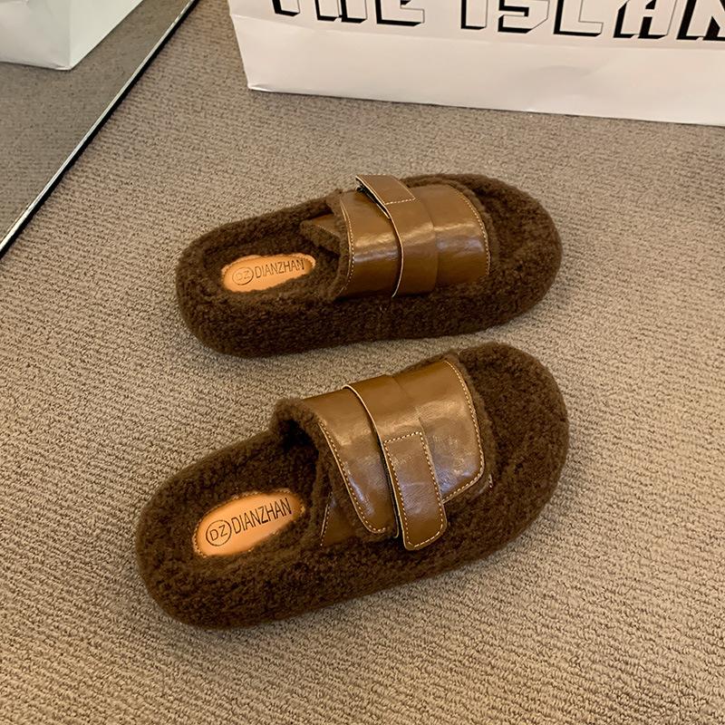 

Женские пушистые тапочки на толстой подошве 2025 новый осенне-зимний сезон интернет-знаменитость корейская версия из овечьей шерсти пушистые тапочки из хлопка на одну перемычку 40 светло-коричневого