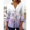 Women'S V-Neck Button-Down T-Shirt Summer Fashion Clothing Printed Top Popular Seven-Quarter Sleeve Clothing Y2k Women'S T-Shirt