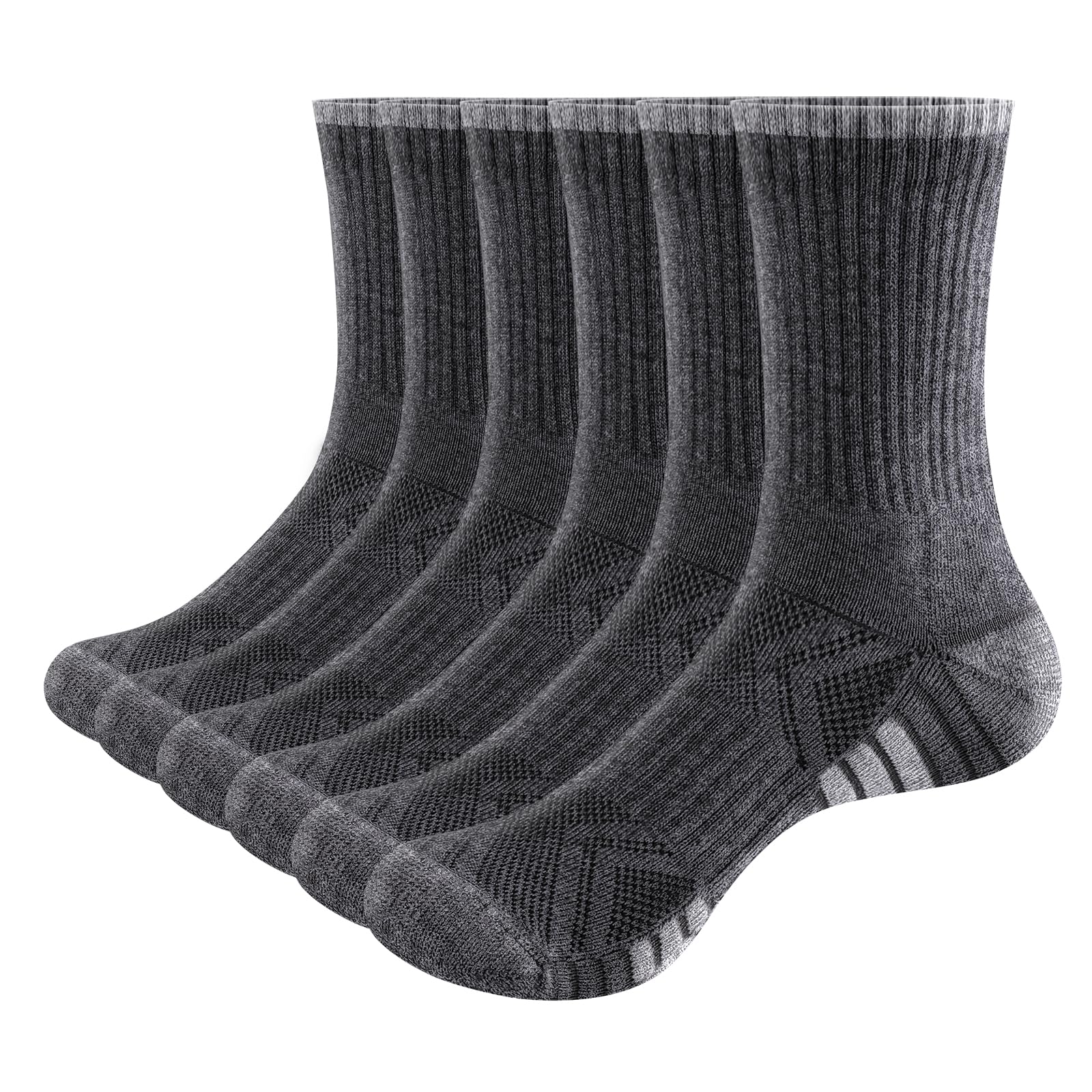 

[YUEDGE] Men s Sports Socks, Gray, Thick, High-Quality Cotton, Durable, Cushioned Crew Length, Sizes 25-28cm, 6 Pairs