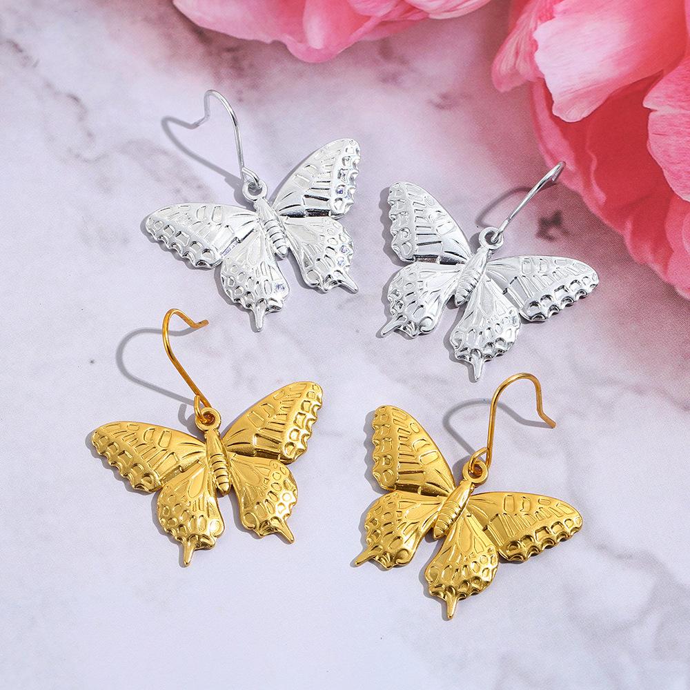 Non-fading aluminum earrings, European and American fashion alloy butterfly earrings, European and American summer vacation style is simple