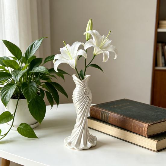 Ornaments with Formal Dress Shape Vase 3D One-Piece Molding Pearlescent Texture Flower Arrangement Ornament for Home Decor