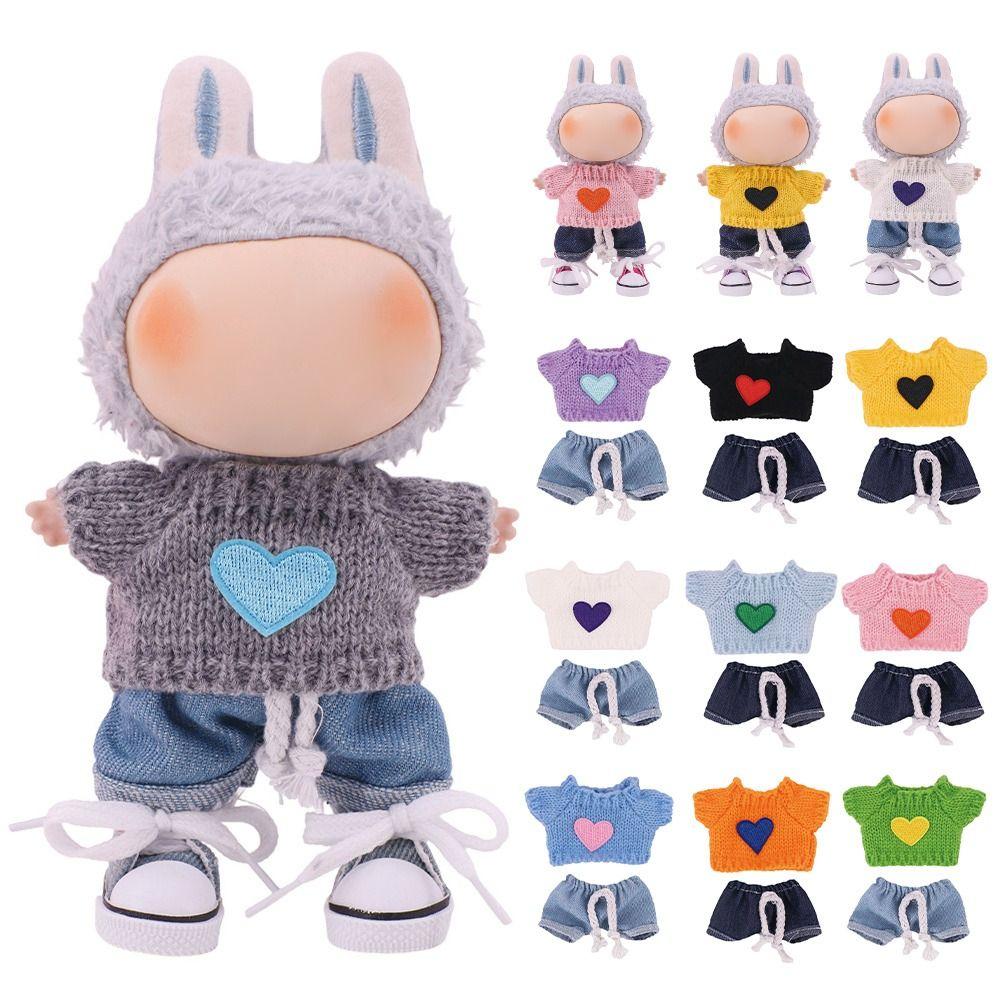 

Multi Color Sweater Jeans Sets Handmade Handmade Knitted Top For Labubu Doll Sets 17CM Doll світло-синій колір