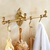 Vintage Brass Towel Bar for Bathroom Wall Mounted Storage Rack with 4 Hooks Antique Gold 14 Inch Holder