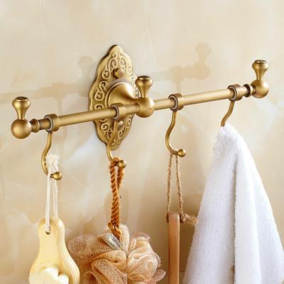 Vintage Brass Towel Bar for Bathroom Wall Mounted Storage Rack with 4 Hooks Antique Gold 14 Inch Holder
