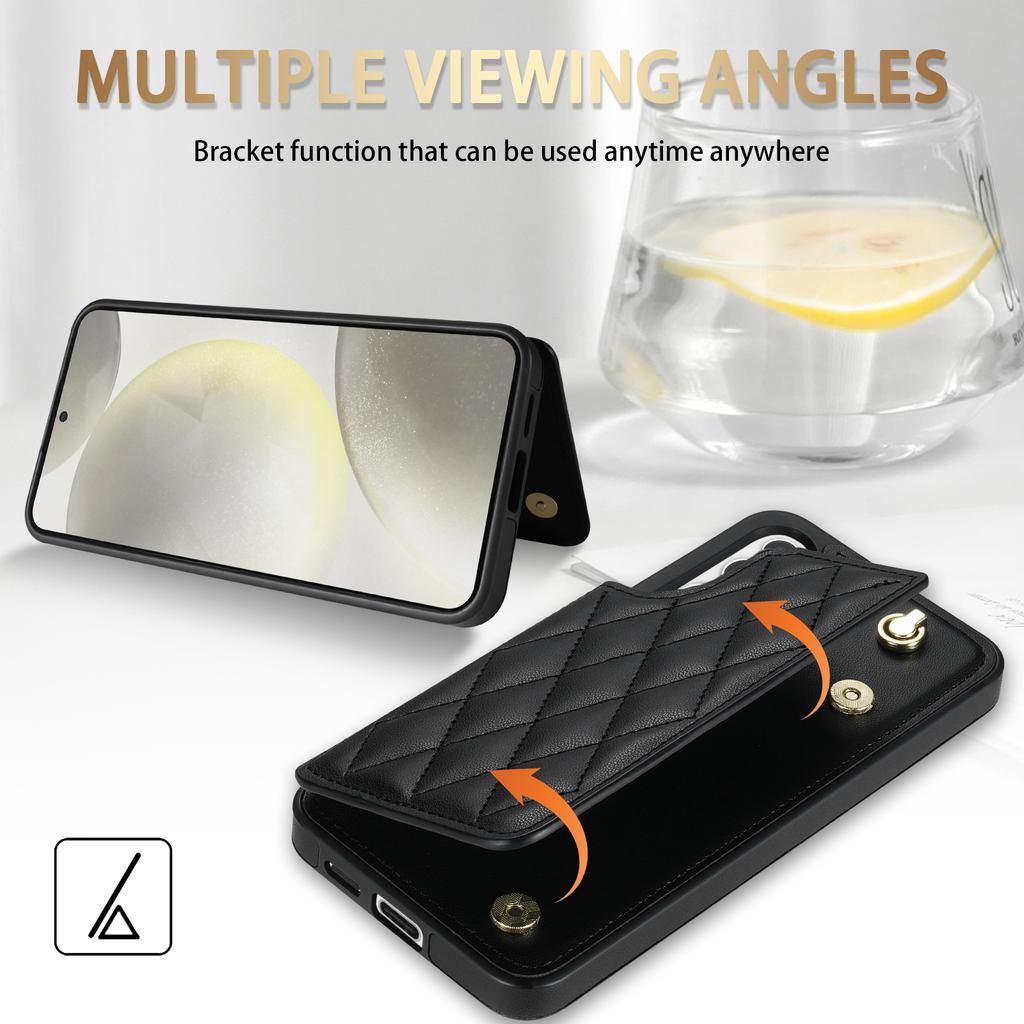 For Samsung Galaxy S24 Case with Wrist Strap Card Slots Rhombus Leather+TPU Phone Cover
