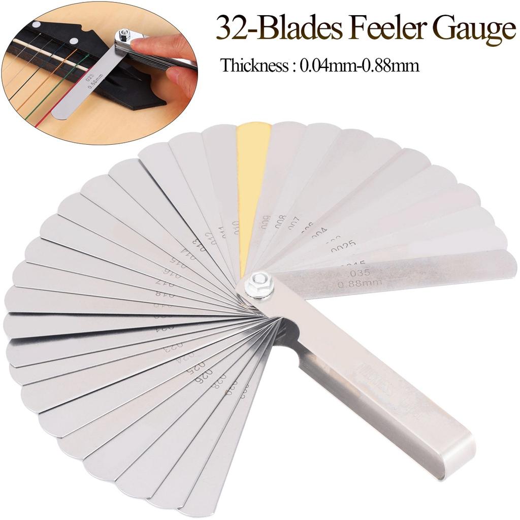 32-Piece Guitar String Action Gauge Height Measurement Tool Stainless Steel Feeler Gauge Blade Feeler Gauge