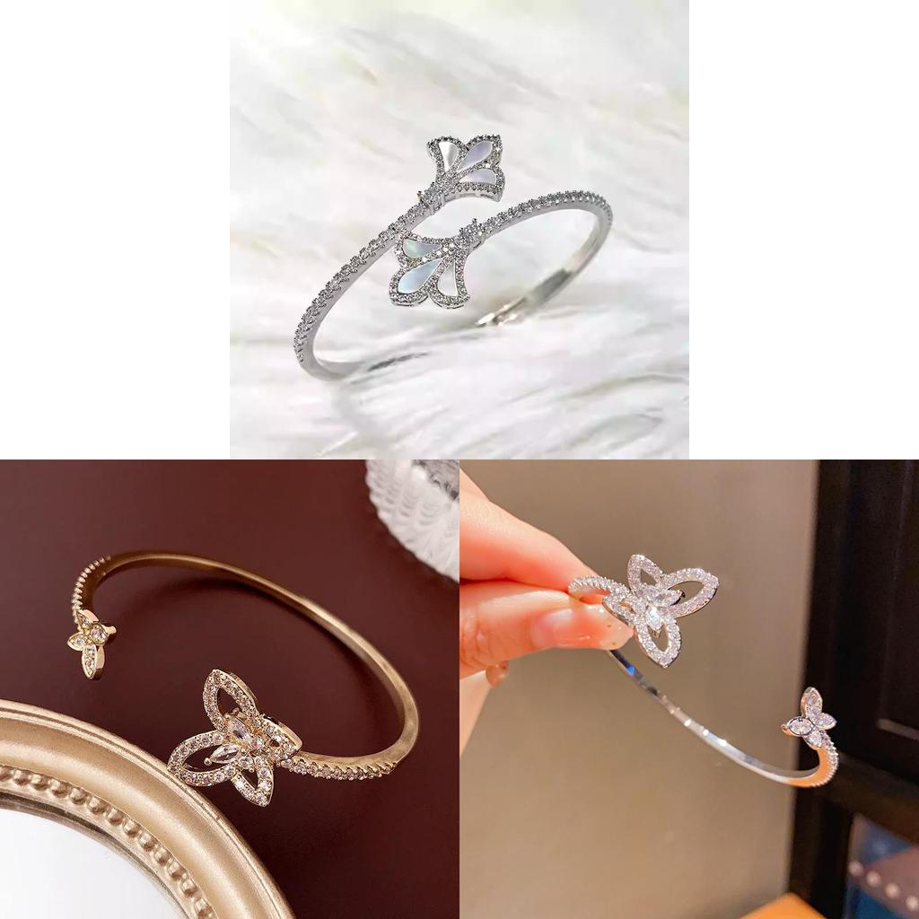 Gold Silver Plated Zircon Iris Bloom Cuff Bracelet For Stylish Office Accessories