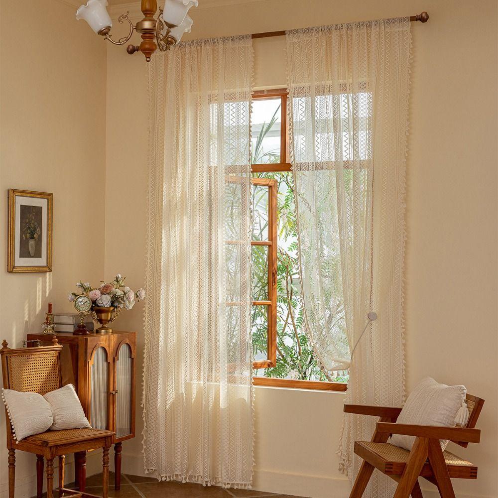 140m Lace Window Screening Hollow Lace Tassels Curtain Voile Tulle Curtains  Home Decor