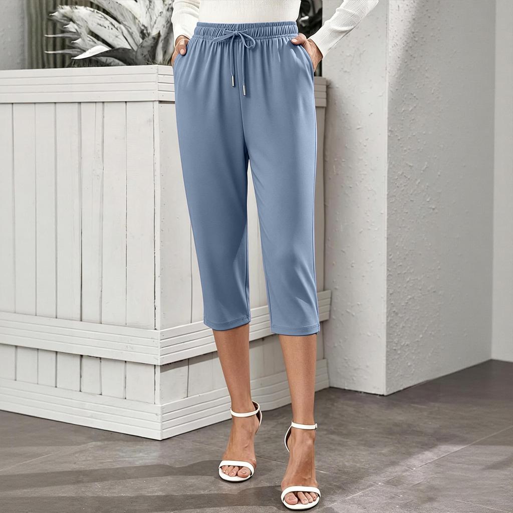 Pantalones Capri de Seda Helada de Verano para Mujer Talla Grande Pierna Ancha Holgada Cintura Alta Ligeros Transpirables Tejido Suave Pantalones Cortos