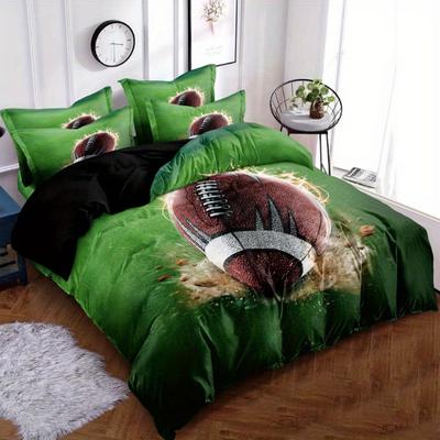 Juego de cama de 3 piezas Rugby Fútbol Americano Impreso en 3D Acogedor Suave Funda de Edredón Tamaño King Queen Twin Regalo de Cumpleaños Decoración de Dormitorio para Niños