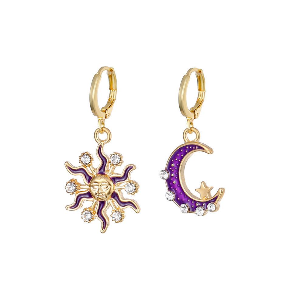 

Sun Contemporary Purple And Moon Earrings For Women With Geometric Design Eyecatching Copper Jewelry