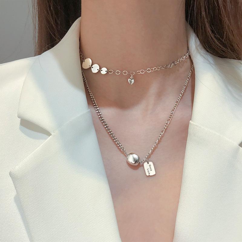 Premium Sense English Luck Square Brand Thai Silver Doudou Necklace Women'S Niche Design Oval Bead Accessories