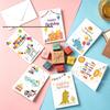 Adorable Cartoon Birthday Greeting Card with Envelope and Floral Gift Design