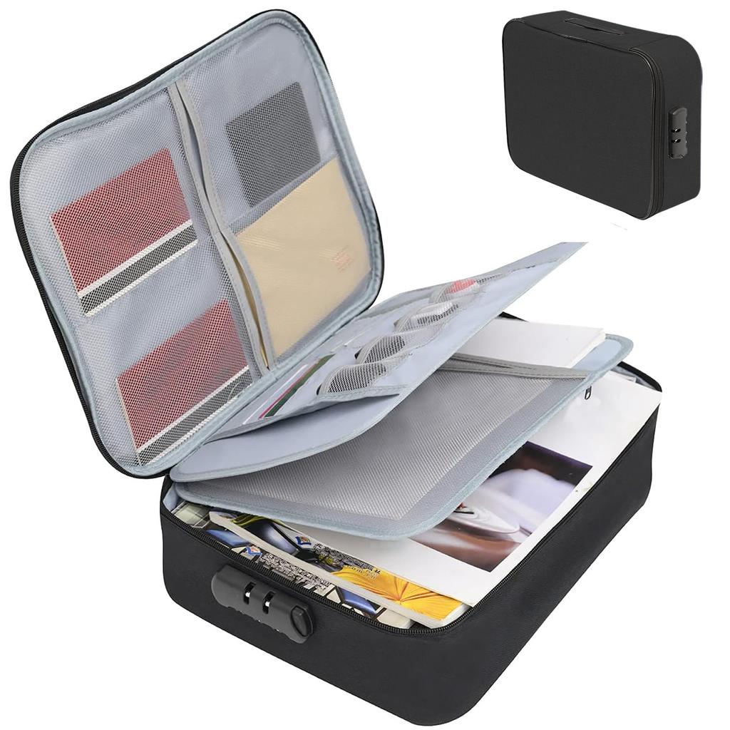 Document briefcase, 3-layer lockable storage bag, men's women's bag, wallet, passport, home security function storage box.-zmt