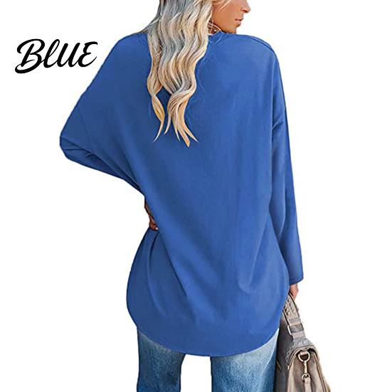 T-shirt Top V-neck Long Sleeve Mid-Length Spring Tunic Autumn Solid Color Loose Pullover Streetwear Blouse