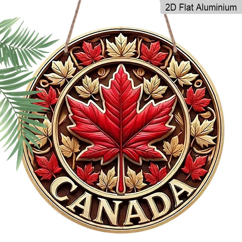 

2D Flat Printed, 1pc Round Aluminum Canada Maple Leaf Sign, Retro Metal Wall Art, Vintage Style, Waterproof & Durable, Easy to Install, Perfect for 7.87*7.87in