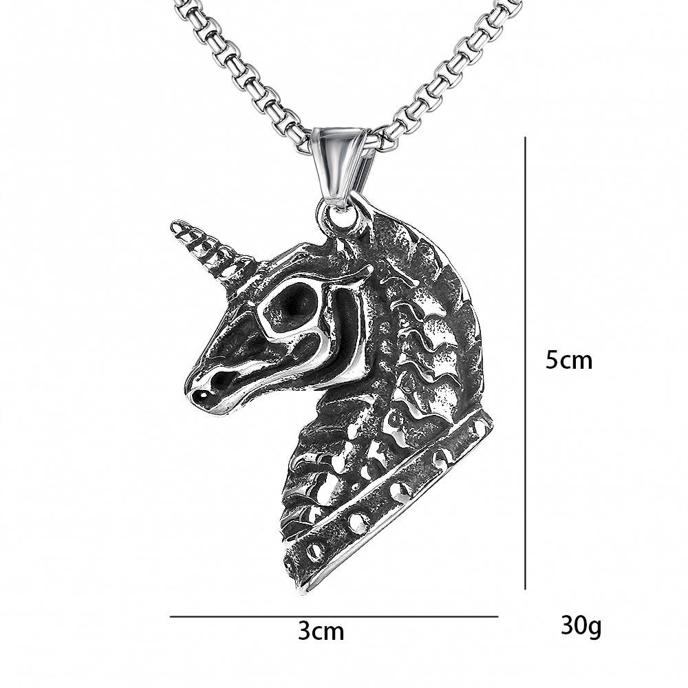 One-Horned Beast Pendant Necklace Retro Viking Couple Jewelry