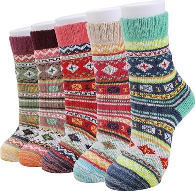 5 Pairs Women's Winter Socks, Thick Warm Wool Socks Ladies Socks Christmas Socks