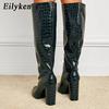Fashion Eilyken New Fashion Solid Color Snake Pattern Women Knee-High Boots Pointed Toe Winter Ladies Long Booties Handmade Shoes
