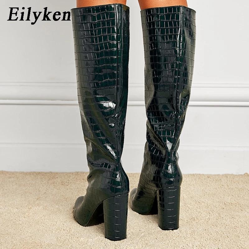 Fashion Eilyken New Fashion Solid Color Snake Pattern Women Knee-High Boots Pointed Toe Winter Ladies Long Booties Handmade Shoes