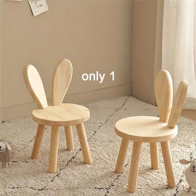 M-Modern-Small Board Stool, Cute Ears Solid Wood Small Stool, Decorative Stool Children Chair