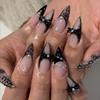 24PCS Gothic Spice Girls False Nails Y2k Black Bowknot Lace French Press On Nails Simple Almond Reusable Fake Nails Fashion Tips