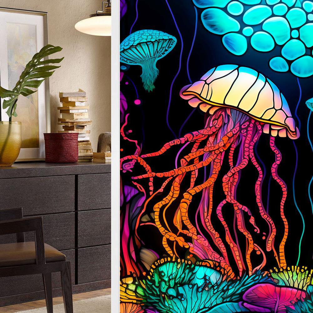 Colorful Retro Flower & Bird PVC Static Cling Removable Window Film