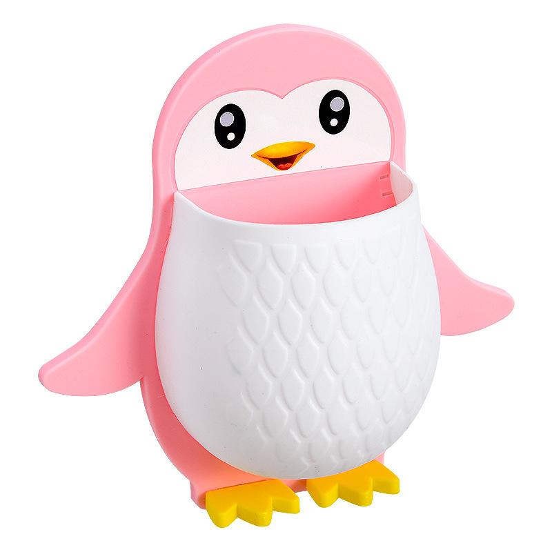 Penguin Wall Mounted Storage Shelf For Bathroom, No Drill Adhesive Plastic Organizer For Sink Counter, Cute Cartoon Multi Purpose Holder For Home