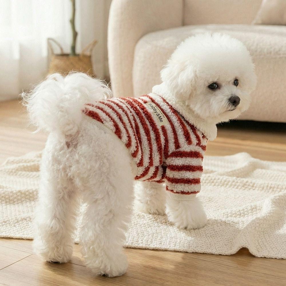Polar Fleece Dog Striped Hoodie Thick Warm Dog Pullover Casual Pet Overalls  Small Dogs