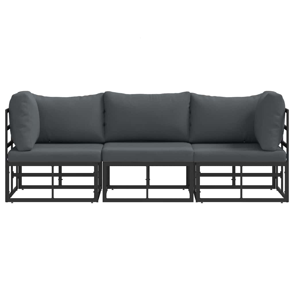 Outdoor Furniture Set with Cushions 3 Piece Black and Anthracite Metal